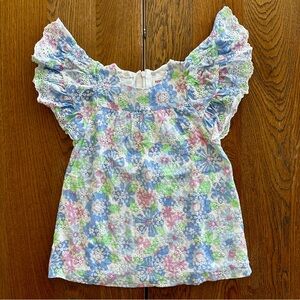 Seed Heritage Floral Eyelet Pastel Dress with Ruffled Sleeves | Size 3